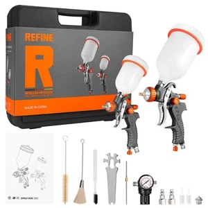 HVLP Air Gravity Spray Gun Sets, 2-Spray Paint Gun, 1.0mm 100ml & 1.4/1.7mm 6... - Picture 1 of 8