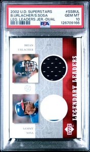 Upper Deck Superstars 2002 Brian Urlacher Sammy Sosa parche doble PSA 10 POP 1 - Imagen 1 de 2
