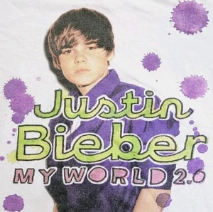Vintage Justin Bieber My World 2.0 Baby 2010 Album Promo T Shirt Size Medium - Picture 1 of 5