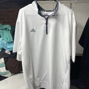 Camisa Pullover Adidas Para Hombre 2XL Climalite Blanca Gris Borde 1/4 Cremallera Ligera - Imagen 1 de 12