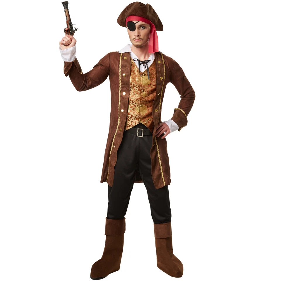 Men’s Pirate King Costume Captain Buccaneer Caribbean High Sea Fancy Dress Adult - Image 1 of 1