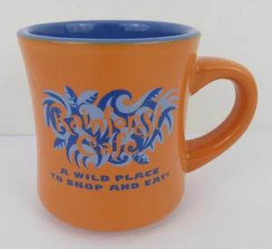 Vtg Rainforest Cafe Orange/Blue Diner Style 12 Oz Coffee Cup Mug 1999 Souvenir - Picture 1 of 8