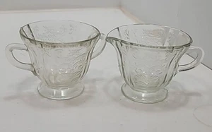 VTG Federal Glass Cream and Sugar Depression Glass Madrid Pattern Clear - Picture 1 of 13