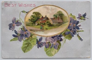 Best Wishes Veilchen Outdoor Szene Silber Hintergrund Winsch Back Anfang 1900 - Bild 1 von 2