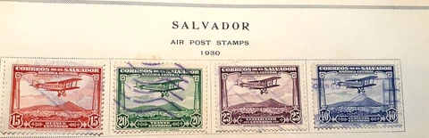 El Salvador 1930 Complete Biplane set Lightly cancelled an hinged to page Cover