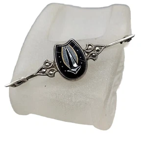VTG Art Deco Horseshoe Sterling Silver Bar Pin Brooch - Picture 1 of 15