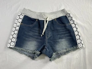 American Girl Denim Shorts Floral Crochet Detailing Drawstring Size 12 NWT - Picture 1 of 6