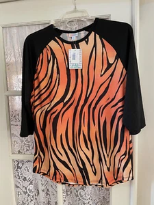 Top LulaRoe Mujer 2XL Randy Manga 3/4 Béisbol Tigre Rayas Negro Naranja Nuevo con Etiquetas - Imagen 1 de 5