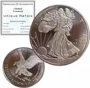 Lingote moneda redondo águila libertad caminante titanio sólido fino 1 onza OZ 999 - Imagen 1 de 3