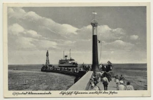Warnemünde / Germany: West Pierhead Light - Ferry (Vintage Postcard 1936) - Imagen 1 de 1