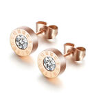 Brand New Rose Gold Stainless Steel Roman Numerals Cz Stud Earrings Men Women