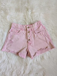 SIZE 13/14 ZARA Pink Distressed Kids Blue Jean Shorts INVPV3235 - Picture 1 of 3