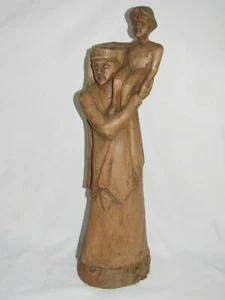 07F28 Old Wooden Statue Folk Art Saint with Child Religion 18th 19th - Picture 1 of 8