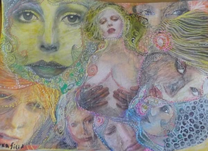 PINTURA ORIGINAL 13 X 18 COLLAGE LÁPICES ACUÁTICOS INSPIRADORES DE ARTISTA - Imagen 1 de 12