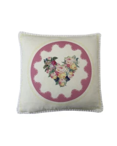 16 "estilo vintage rosa corazones florales blanco pompón adorno scatter fundas de cojín  - Imagen 1 de 1