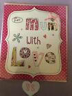 Mother's Day Card, for Mum with love, pink polka dot, little bow and charm