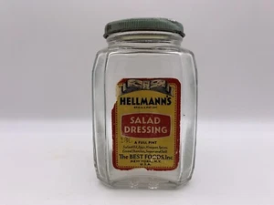 Vintage 40er Hellmanns Salat Dressing Glas Glas mit Deckel Best Foods NY - Bild 1 von 9