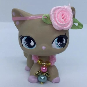Mini toy Pet Shop Short Hair Cat OOAK Custom HandPainted Tan pink Polka Dot #909 - Picture 1 of 6