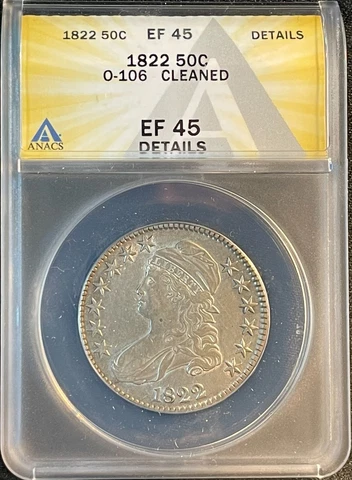 1822 50c Capped Bust Half Dollar O-106 Choice Extremely Fine ANACS EF 45 Details Cover