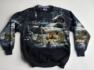 Vintage Art Unlimited Grafik Sweatshirt Blockhaus Schneemobil Natur Medium - Bild 1 von 13
