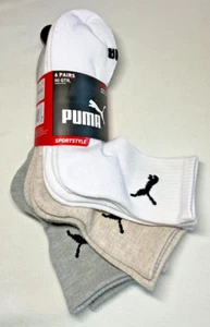 PUMA MENS HI QUARTER CREW SOCKS (6) WHITE TAUPE GRAY  SIZE 10-13  NIP - Picture 1 of 2