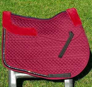 FSS FAUX SHEEPSKIN FUR Crystal Bling SaddleCloth GP Jump Saddle Pad BURGUNDY - Picture 1 of 1