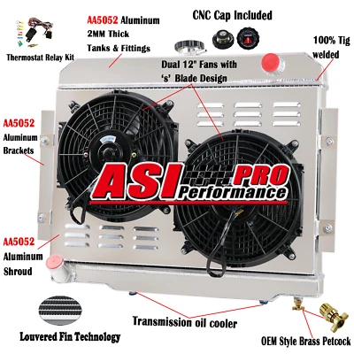 Relé de ventilador de cubierta de radiador de 4 filas apto para Jeep CJ5 CJ6 CJ7 1976-1986 3,8 L 4,2 L 5,0 L AT Foto 1 de 4