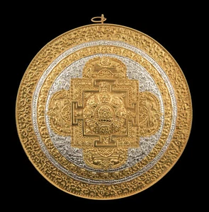 Mandala Buddhist Ashtamangala 23.5cm Copper Golden And Silver Nepal - 914 - Picture 1 of 9