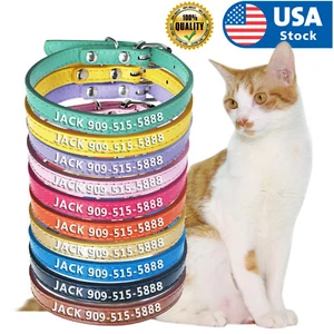 USA PU Personalized Kitten pet Cat Collar Engraved Name ID Tag Adjustable - Picture 1 of 22