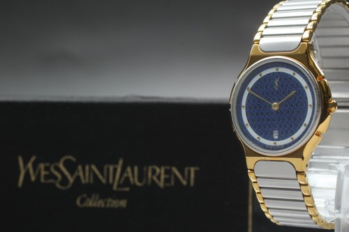 SAINT LAURENT (YSL) [QUASI COME NUOVO con SCATOLA] Yves Saint Laurent 0706 1502 Quadrante Blu Donna dal GIAPPONE A064