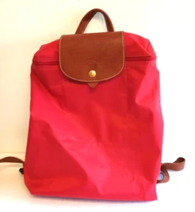 LONGCHAMP Le Pliage Mochila Roja Nylon Etiqueta Colgante París Francia Saco A Dos - Imagen 1 de 13