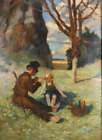 Flötenspiel beim Picknick, Gemälde von E. Rudel, 1931