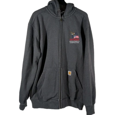 Carhartt Rain Defender Hoodie Men's XL Gray Full Zip Loose Fit Veteran Flag Logo - Image 1 of 4