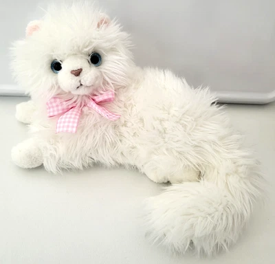 Peluche para gato Russ NIKKI blanco 9" pelo largo rosa a cuadros moño ojos azules juguete suave para colocar Foto 1 de 4