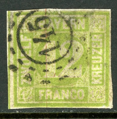 Alemania Estados 1862 Baviera 12 Kr Amarillo Verde Scott #13 VFU M363 Foto 1 de 4