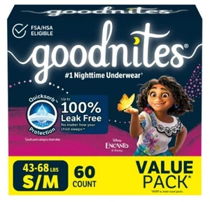 ! 60 Ct | Goodnites Girls Night Time Bedwetting Underwear Pull Ups S/M 43-68 Lbs - Picture 1 of 7