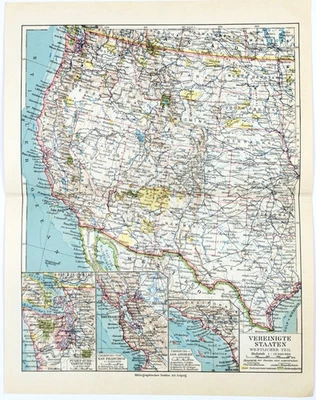 1930  WESTERN UNITED STATES Map ORIGINAL Brockhaus - Texas  California  Montana - Image 1 of 3