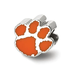 Sterling Silver Clemson Univ. Paw Print Enamel Logo Bead Charm - Picture 1 of 4