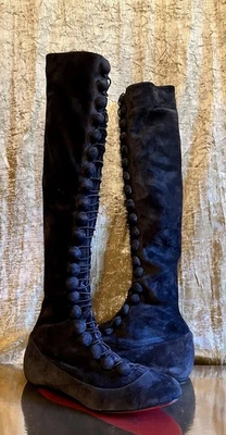 CHRISTIAN LOUBOUTIN CIRCOLO ALTA Flat Button Up Knee Boots. 38.5 Brown Suede NIB - Image 1 of 4