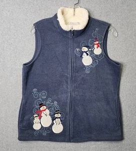Croft & Barrow blau Schneemann Fleece Weste durchgehender Reißverschluss Weihnachten Winter kleine Party - Bild 1 von 6