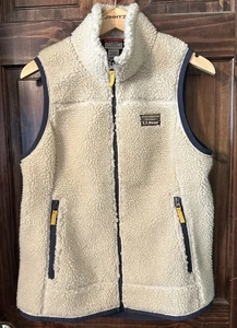 LL Bean Womens Sherpa Zip Vest Mountain Pile Hi-Pile Fleece Small Cream Retro - Picture 1 of 9
