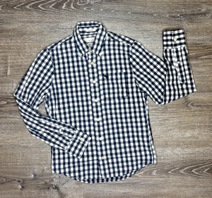Camisa de guinga con botones de manga larga para niños Abercrombie azul marino blanco talla mediana - Imagen 1 de 6