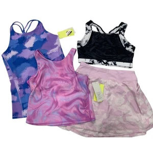 Lot of 4 New All in Motion GIrls Large Tie Dye Camo Athletic 3 Tops 1 Skort - Picture 1 of 3