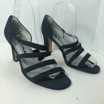 Tacones Nina para mujer talla 7,5 negros con tiras punta abierta suela de cuero elegante formal F3 Foto 1 de 4