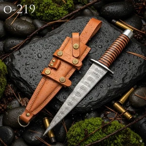 14" ARKANSAS ZAHNSTOCHER DOLCH, MASSGEFERTIGTER DAMASTSTAHL, LEDERSTAPEL -O219 - Bild 1 von 11