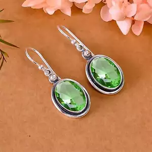 Green Amethyst Gemstone 925 Sterling Silver Jewelry Earring, Handmade Earring - Picture 1 of 4