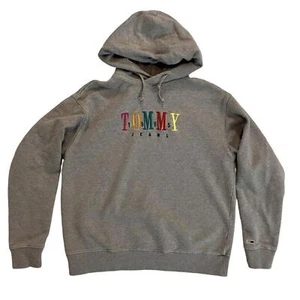 Tommy Jeans Grey Embroidered Pullover Spell Out Hoodie Size Small - Picture 1 of 5