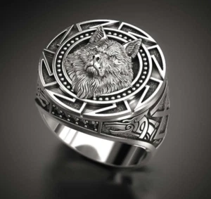 NEW AU Vintage Style Solid Thai Silver High Quality Wolf Totem Men's Craft Ring - Picture 1 of 5