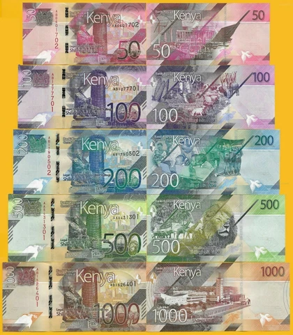 SET Kenya, 50,100,200,500,1000 Shillings, 2019, P-New, UNC New Design Cover