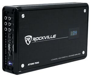 Rockville Atom P20 1600w 4-Channel Marine/Atv/Car Bluetooth Amplifier+Volt Meter